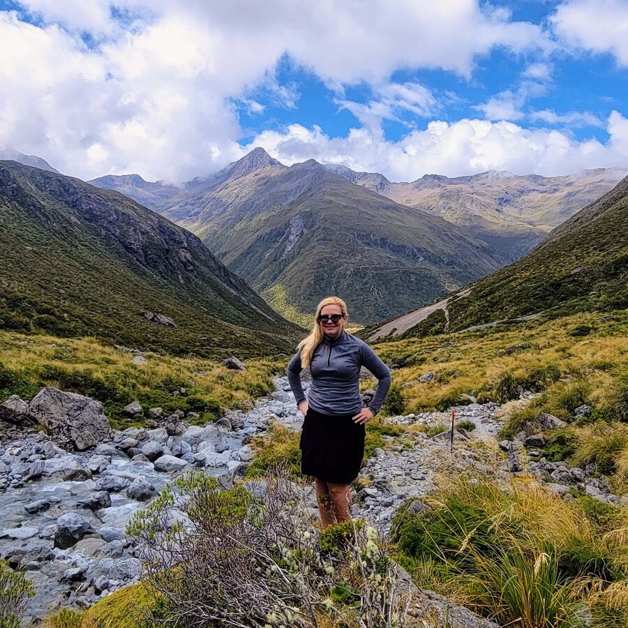 Nancy hiking in the mountains